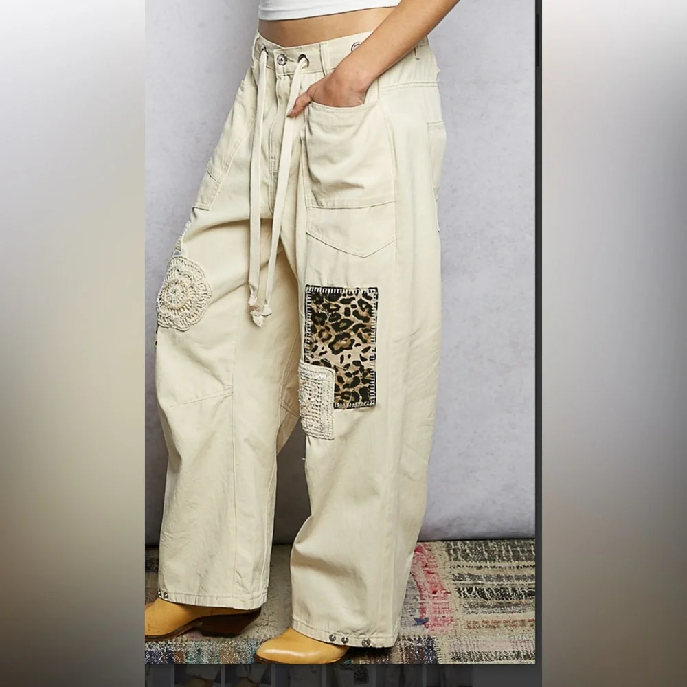 POL Cream Twill Pants with Patchwork - Picture 4 of 8